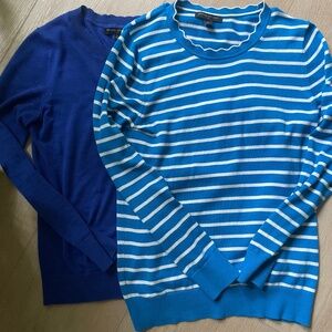 Set of 2 Banana Republic Forever Yarn Sweaters Size Small Navy and Striped Blue